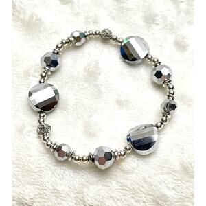 Silvertone Glass & Acrylic Beaded 7 1/2" Stretch Bracelet-NEW